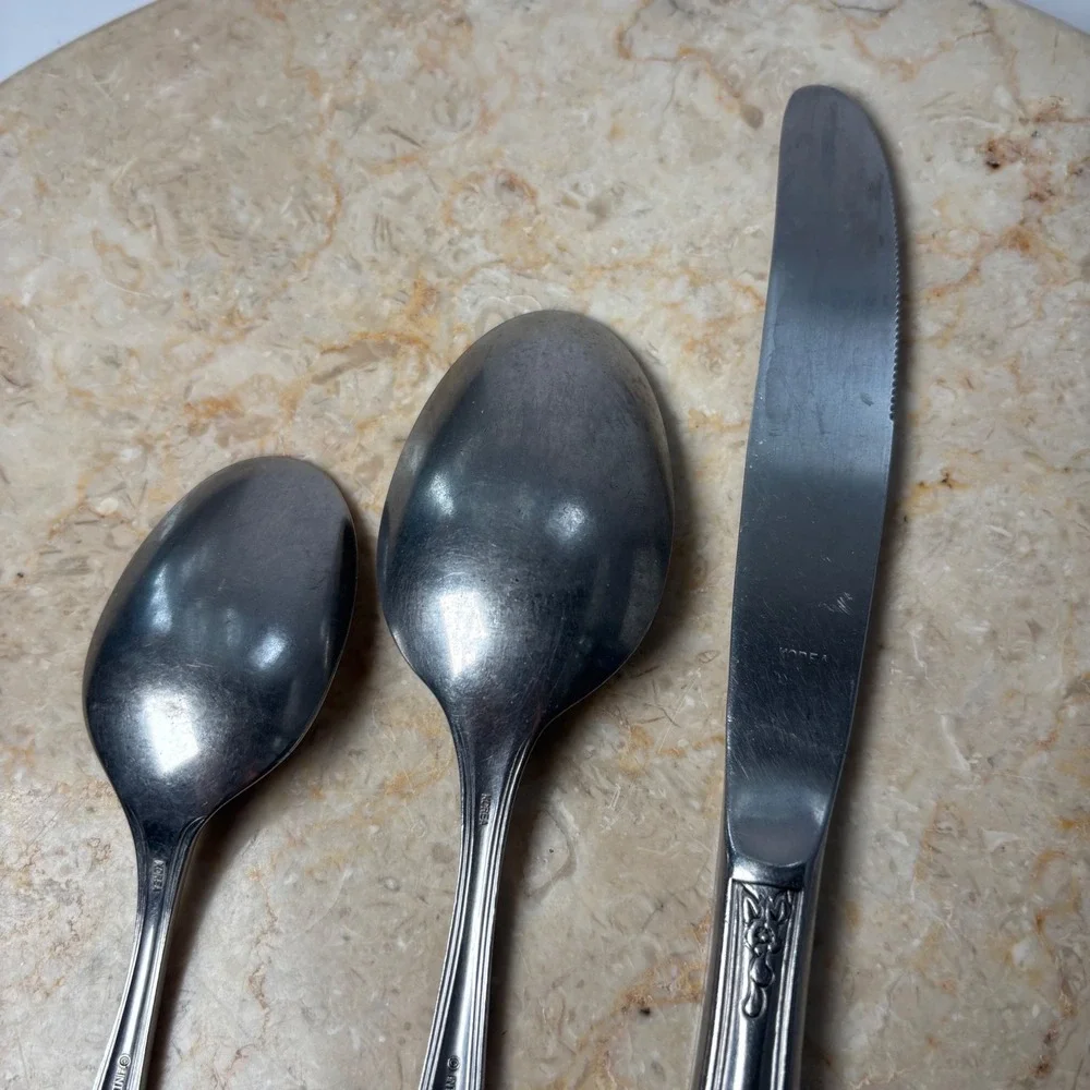 International Stainless Verona Flatware 3pc Set Silver Rose‎ Korea Knife Spoons